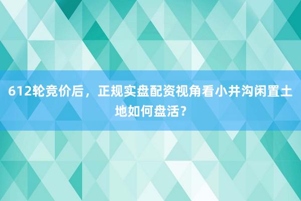 612轮竞价后，正规实盘配资视角看小井沟闲置土地如何盘活？