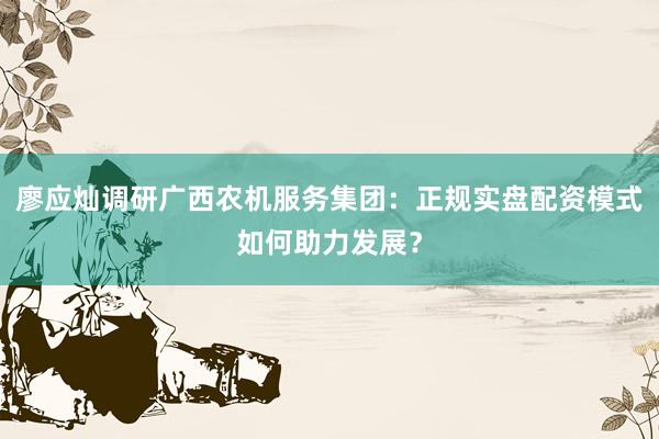 廖应灿调研广西农机服务集团：正规实盘配资模式如何助力发展？