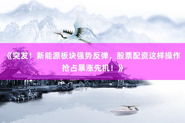 《突发！新能源板块强势反弹，股票配资这样操作抢占暴涨先机！》