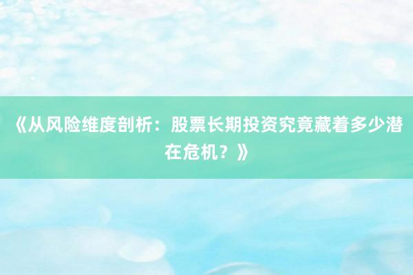 《从风险维度剖析：股票长期投资究竟藏着多少潜在危机？》